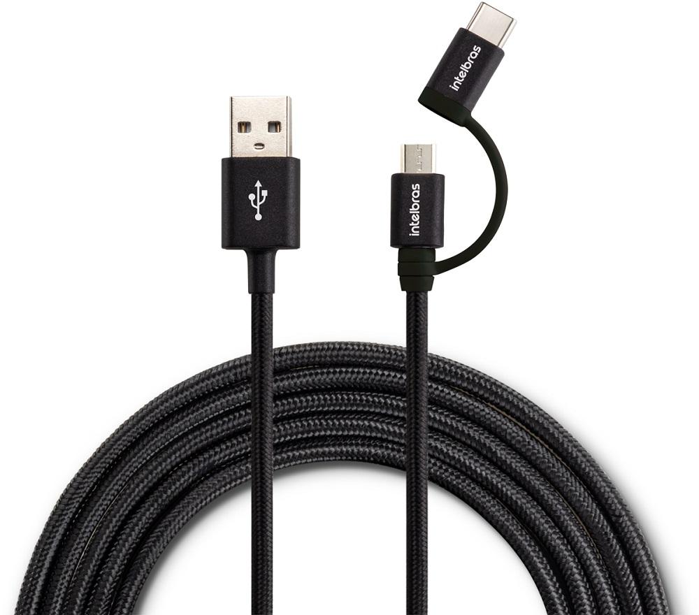 Cabo USB 2 Em 1 Micro USB USB C EUABC15NP 1 5 Metros Nylon Preto