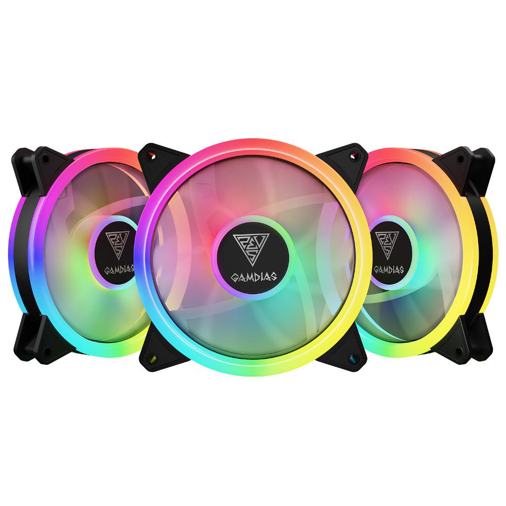 Kit Fan 120mm para gabinete com 3 unidades, Gamdias Aeolus M2-1203 Lite RGB