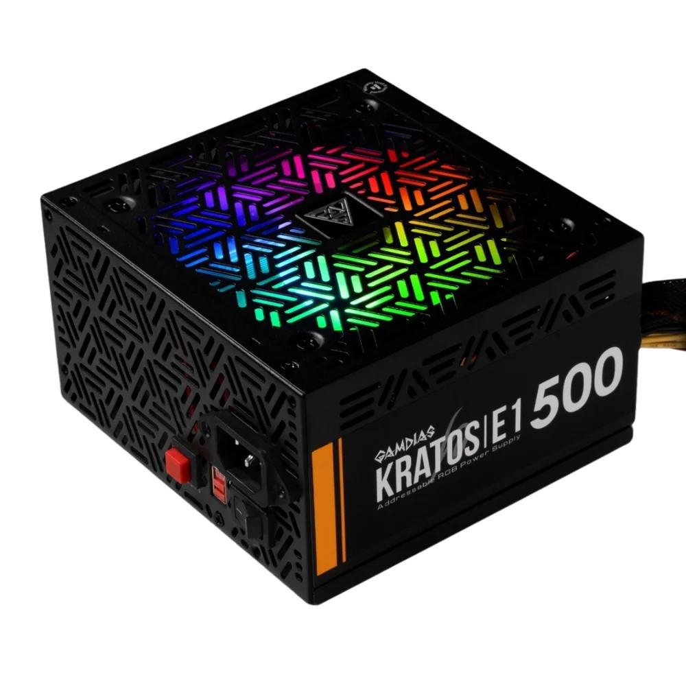 Fonte PC 500W KRATOS E-1 RGB, Bivolt chaveada, GD-Z500ZZZ, GAMDIAS