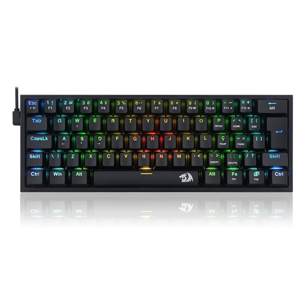 Teclado Gamer Mecânico Fizz RGB, Preto, ABNT2, Switch DIY Marrom, K617-RGB-B, REDRAGON