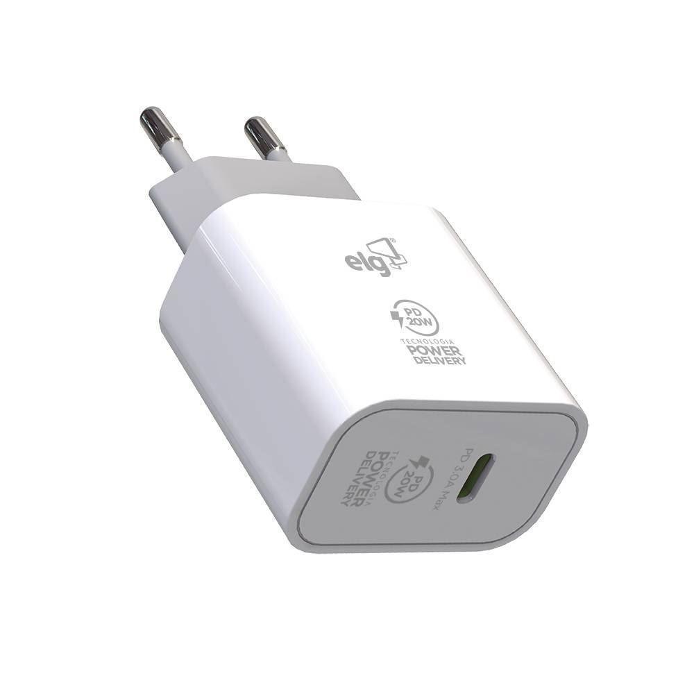 Carregador USB Tomada USB-C, 20W Quick Charger, Branco, WCPD, ELG