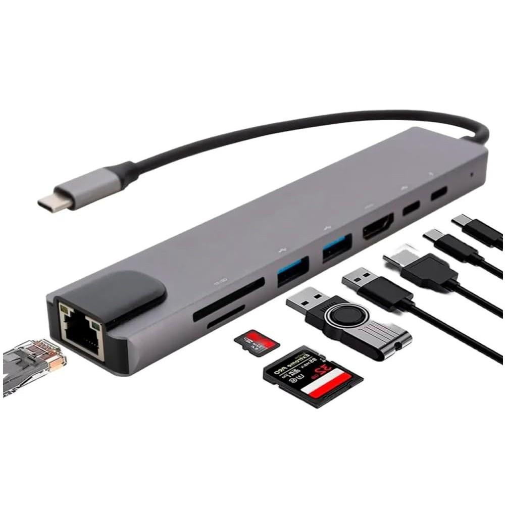Hub USB-C 8 portas multifuncional 9561, MD9