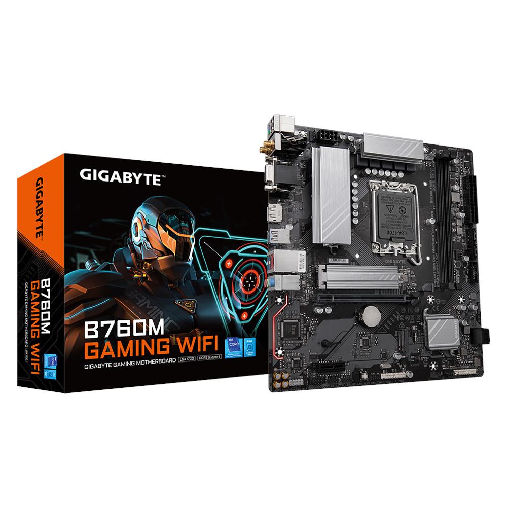 Placa Mãe LGA1700 Gigabyte B760M Gamimng Wifi DDR5, suporta processadores de 14ª, 13ª e 12ª geração, LAN 2.5GbE e Wi-Fi 802.11ac, PCIe 4.0 x16 com design de liberação rápida