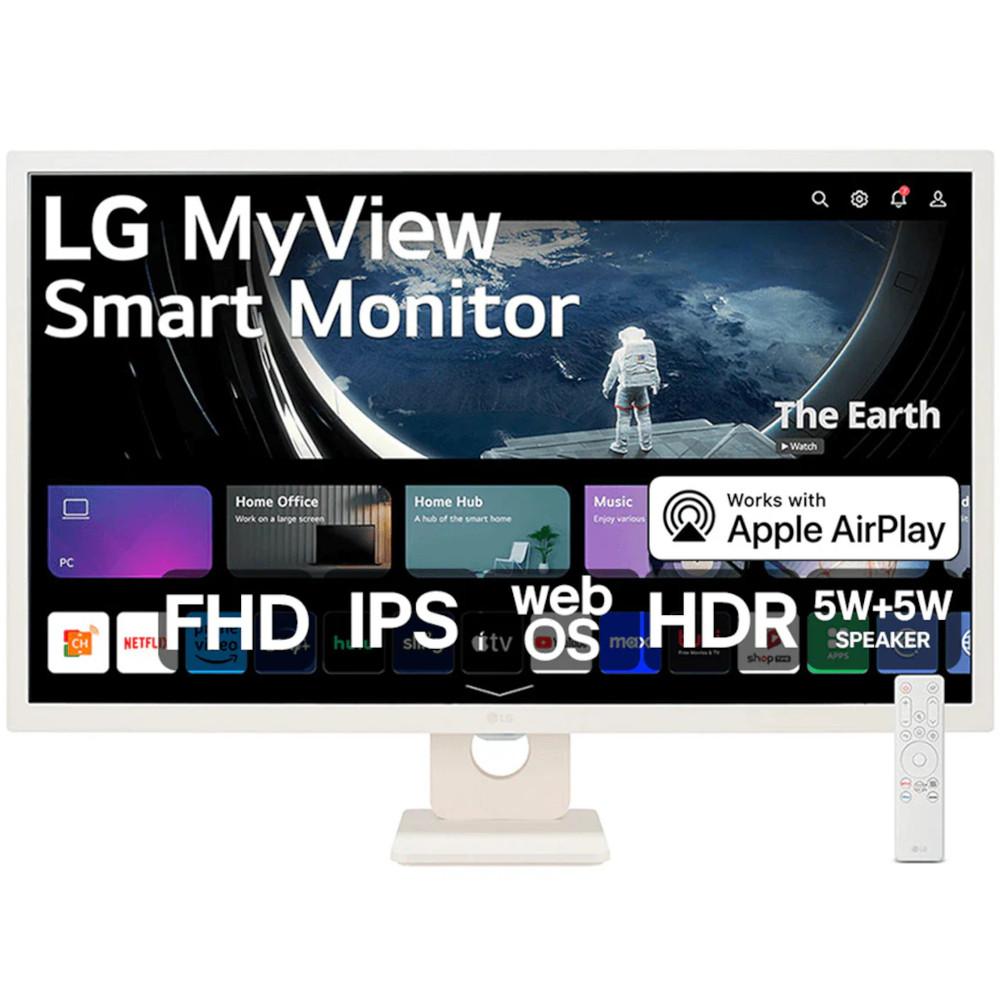 Monitor 32" LG 32SR50F-W Full HD IPS, Smart webOS 23, Screen Share, HDR10, ThinQ, Air Play 2, Bluetooth, USB, HDMI