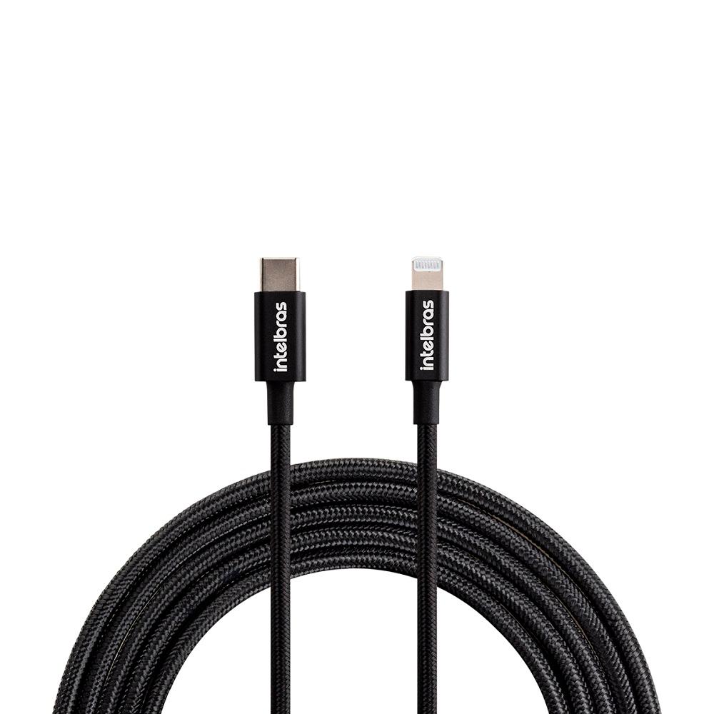 Cabo USB-C para Lightning, 1,5m, Nylon Preto, Cerfificado Apple, EUCL15NP, INTELBRAS