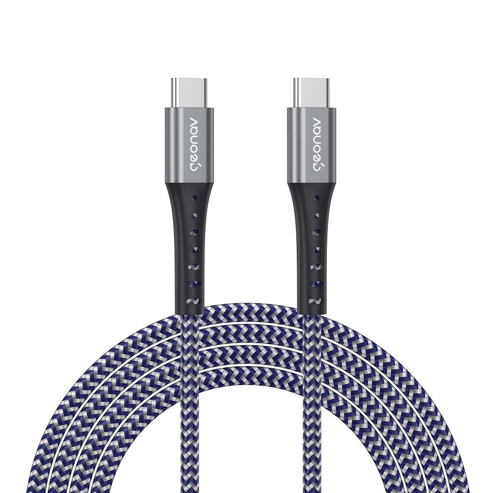 Cabo USB-C para USB-C, 2m, Nylon, UCC05K, Azul com Cinza, GEONAV