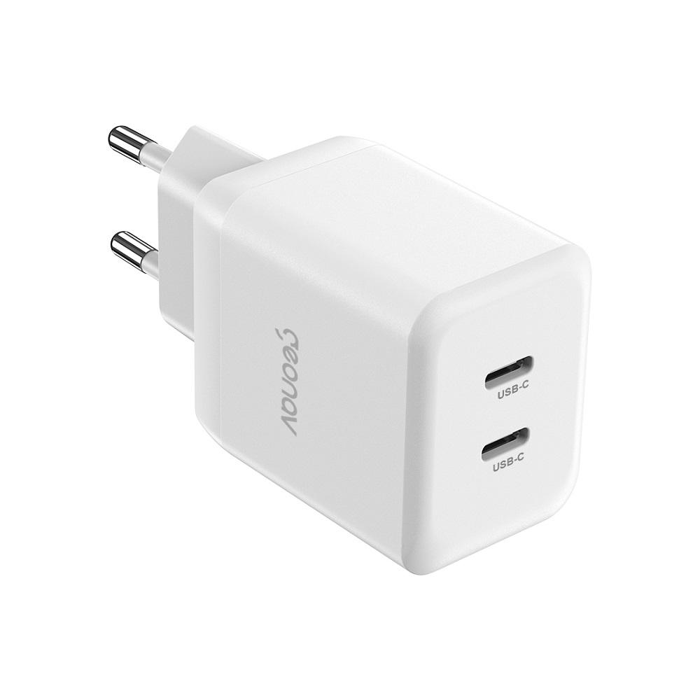 Carregador USB-C Tomada 35W, Branco, 2 portas USB-C, CH35PDWT, GEONAV