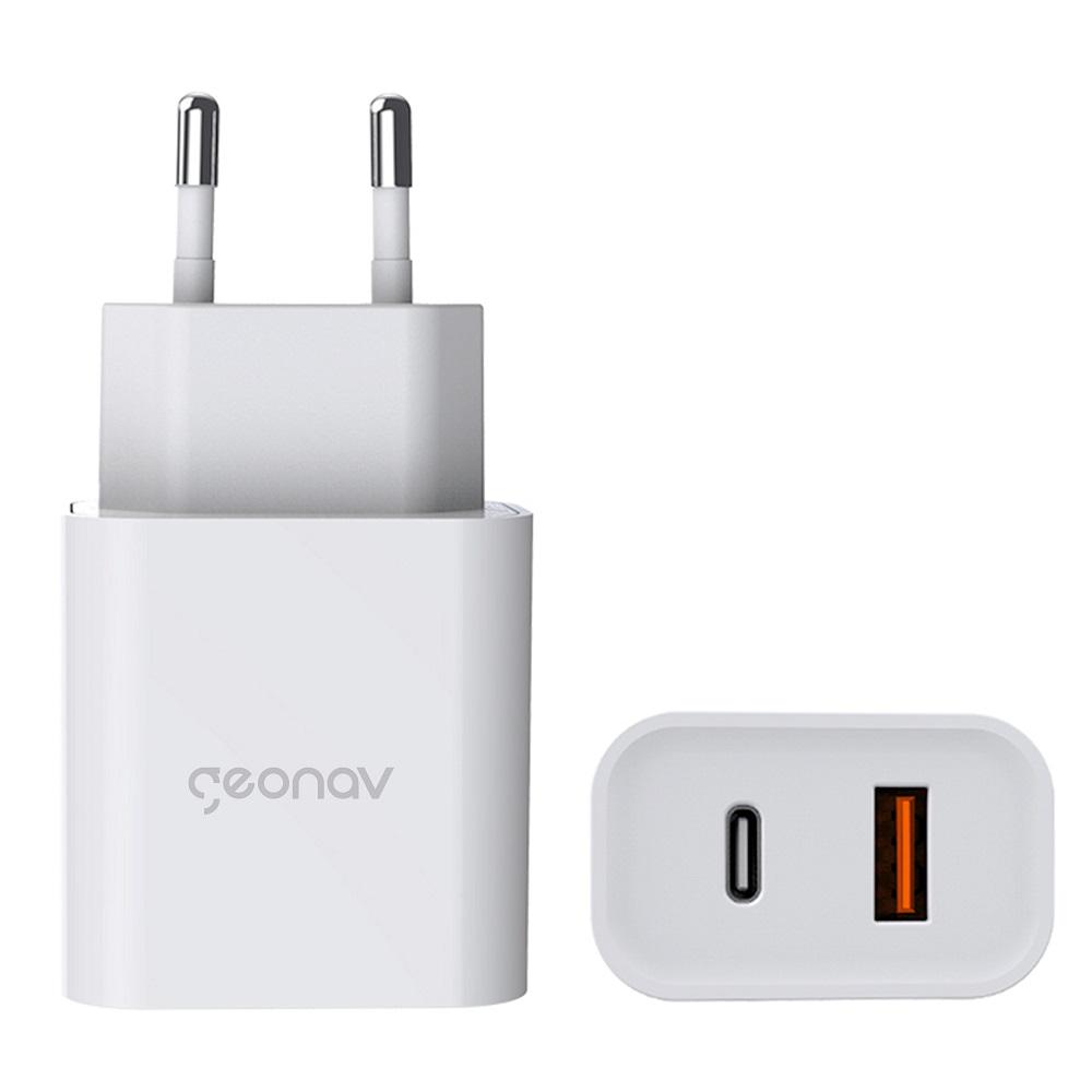 Carregador USB Tomada 20W, Branco, USB-C e USB-A, CH20PDQC, GEONAV