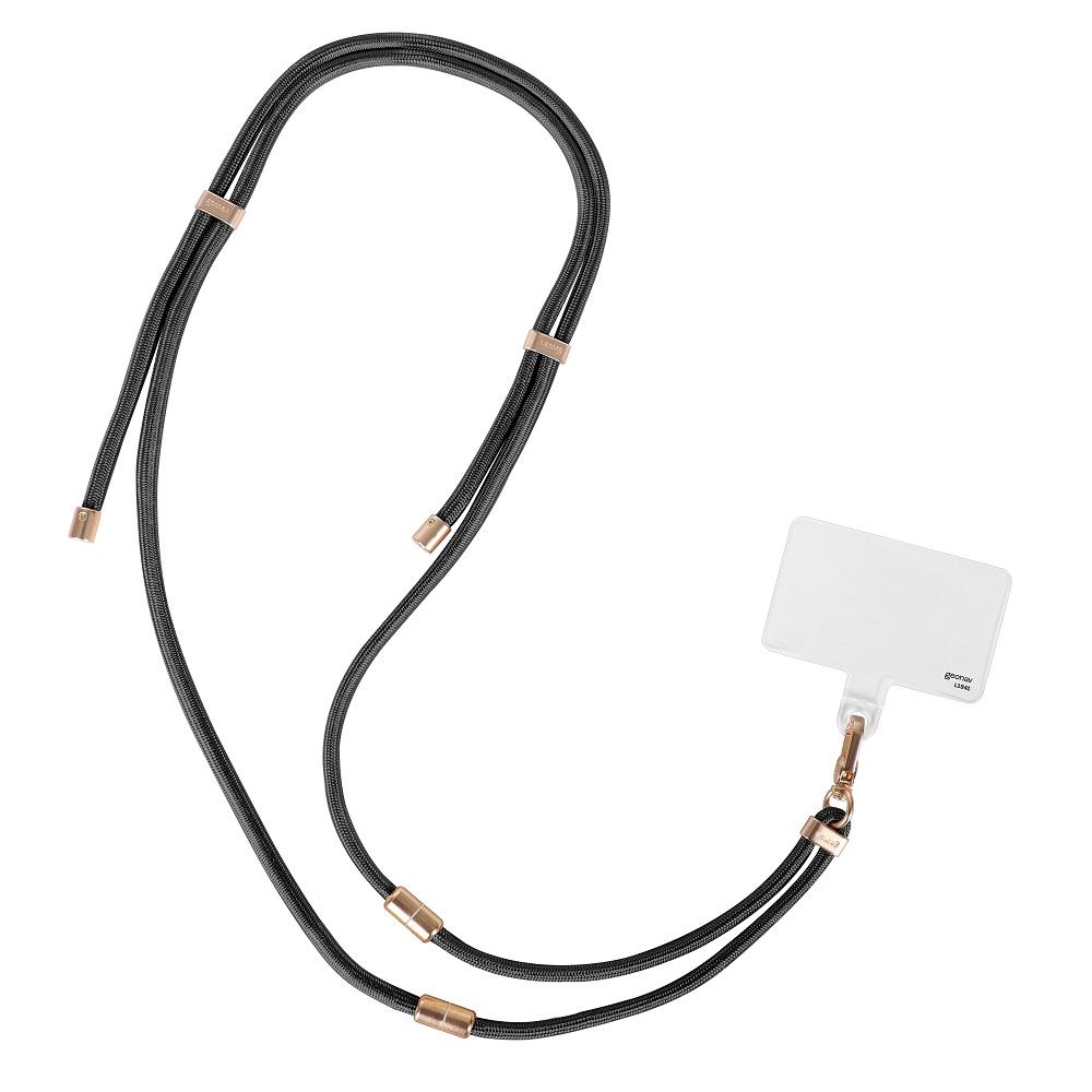 Cordão Universal Ajustável 1,6m CDU02L01, para Smartphone, 2 em 1, Preto com Acessórios Dourado, GEONAV