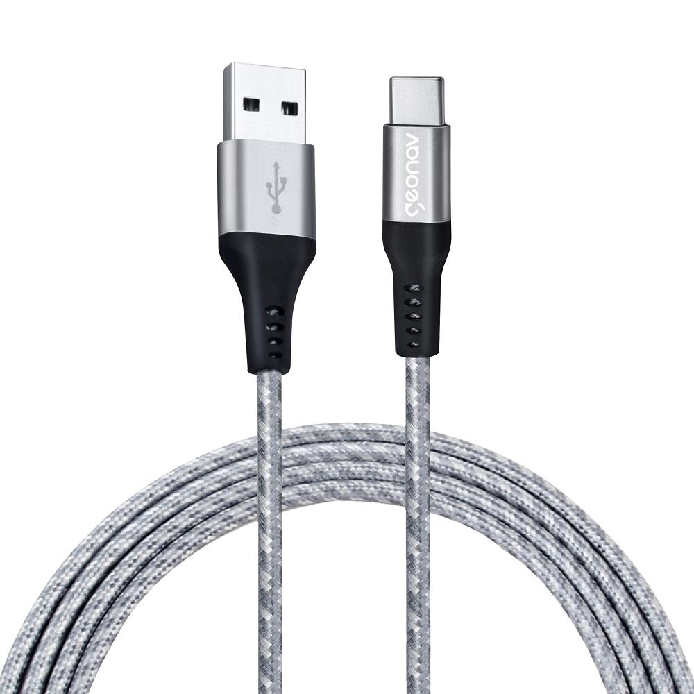 Cabo USB-A para USB-C, 1,5m, Nylon, UCC06, Cinza, GEONAV