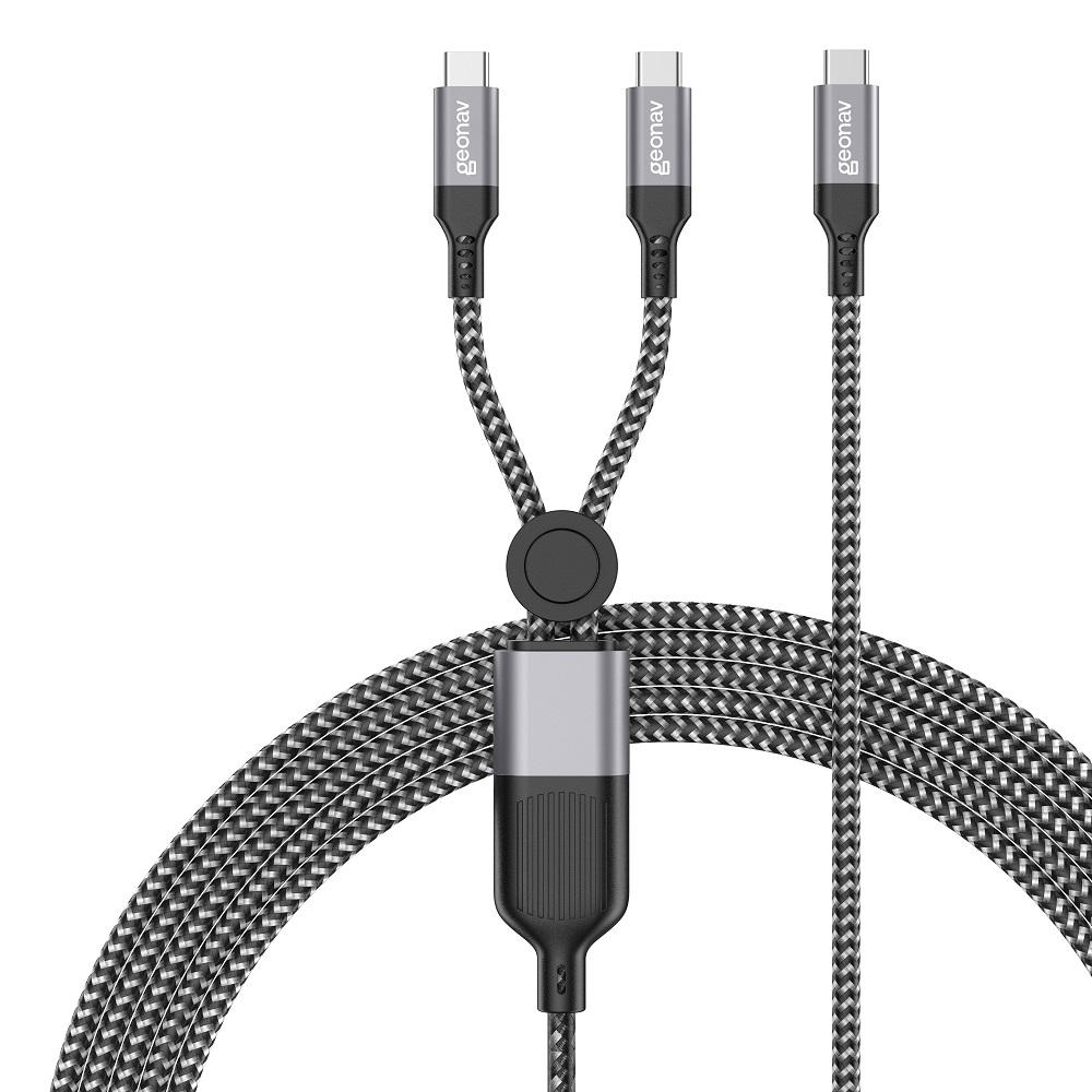 Cabo USB-C para 2x USB-C, 1,5m, UCC08M, Cinza, GEONAV