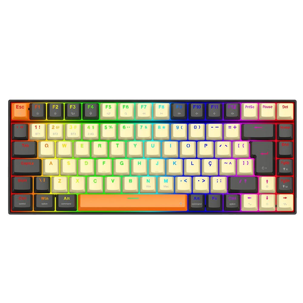 Teclado Gamer sem fio Mecânico Phantom Pro RGB, ABNT2, Bluetooth, Switch Redragon Marrom, Cinza e Cremes, K629CGO-PRO-M (PT-BROWN), REDRAGON