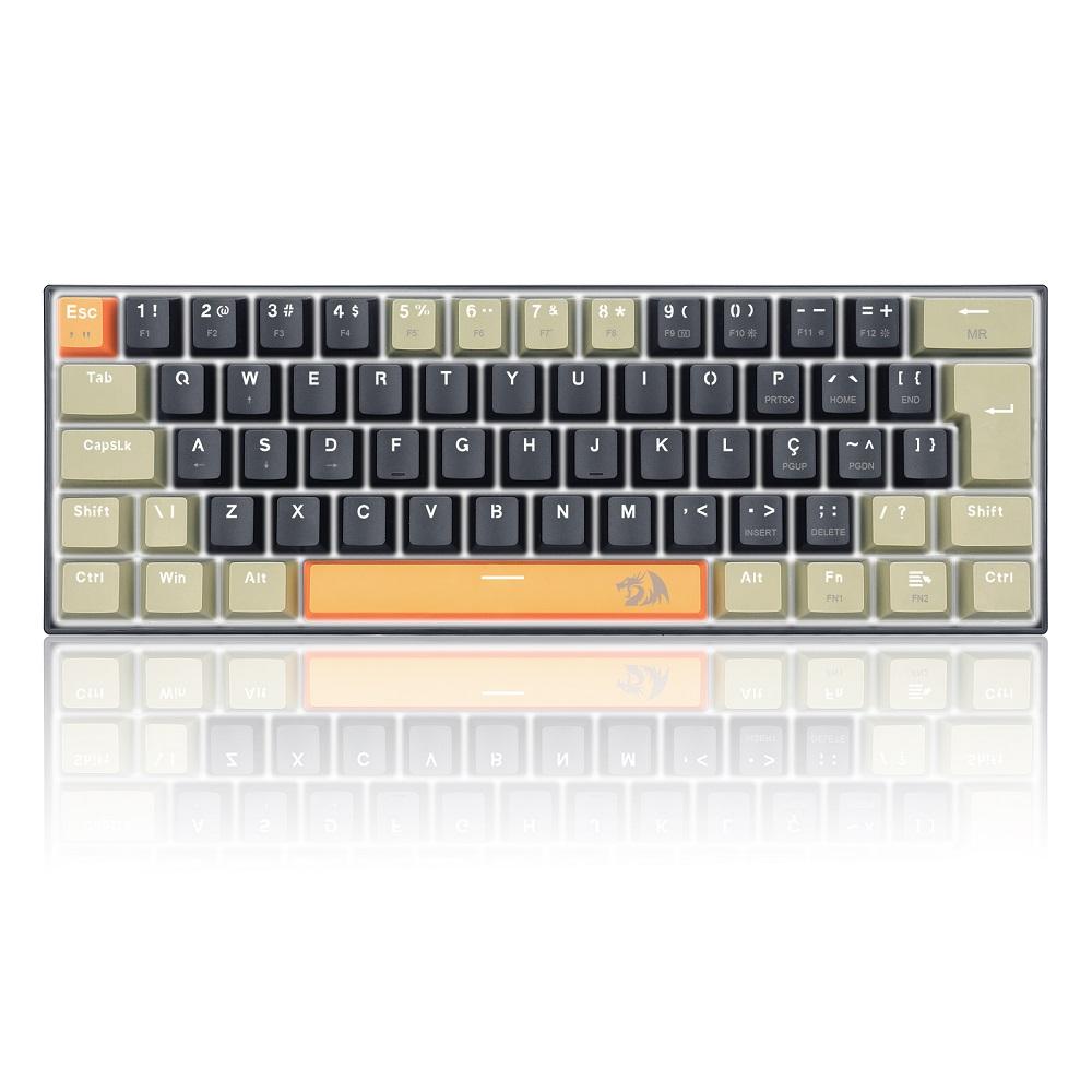 Teclado gamer mecânico compacto Lakshmi, Laranja+Peto+Cinza, ABNT2 Switch Marrom, K606-OG&BK&GY (PT-BROWN), REDRAGON