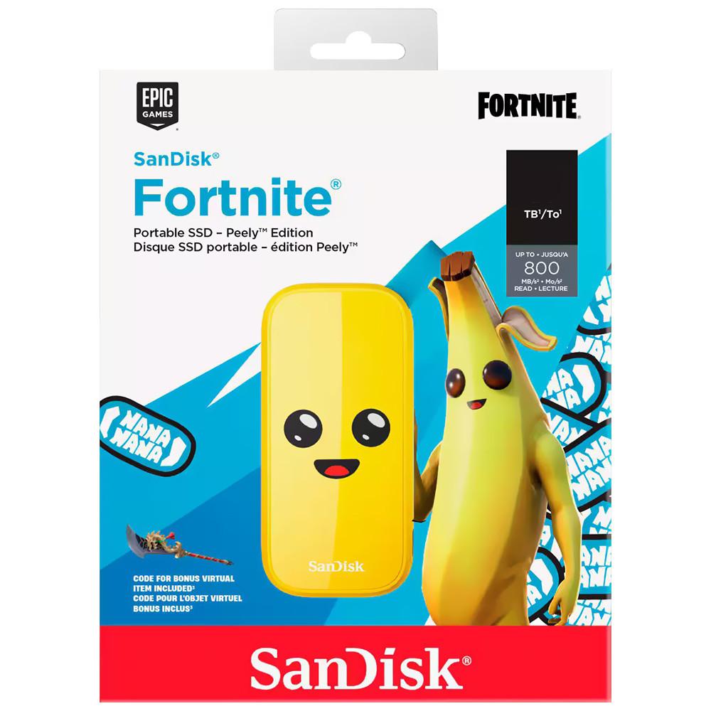 SSD Externo Portátil SANDISK Fortinite Peely Edition 1TB USB 3.2, Leitura: 800MB/s, SDSSDE30-1T00-G25F