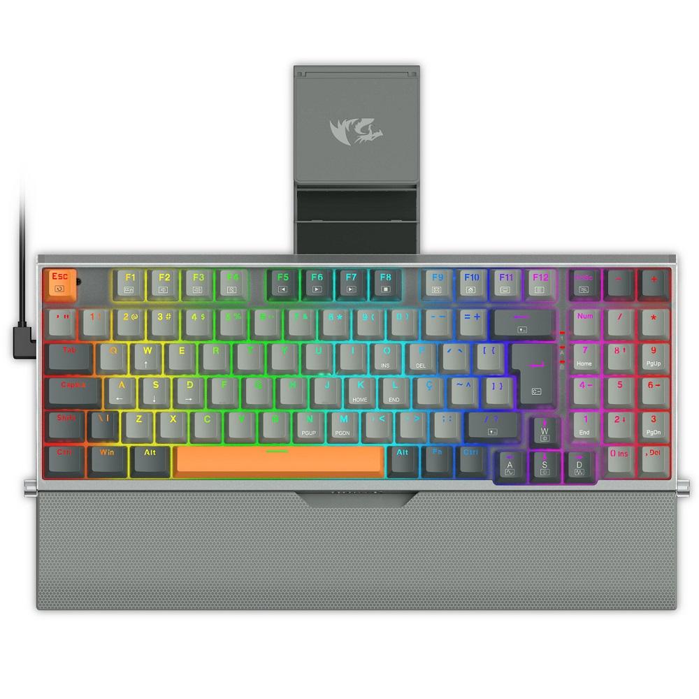 Teclado Gamer Mecânico Olaf Cinza RGB, ABNT2, Switch Marrom, K648GG-RGB (PT-BROWN), REDRAGON