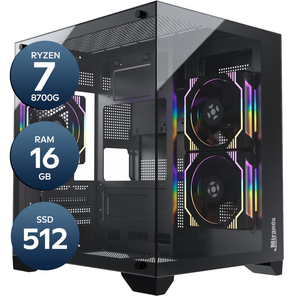 Computador Miranda Gamer AMD Ryzen 7 8700G, Memória 16GB DDR5, SSD 512GB NVMe, Fonte 500W 80 Plus, Linux, LOGIN