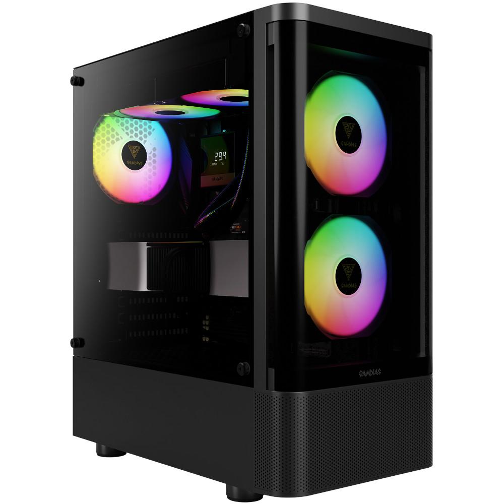 Gabinete Gamer Gamdias Talos E3 CG ARGB Black, Curved Vidro Temperado, 3 Fans ARGB Integradas