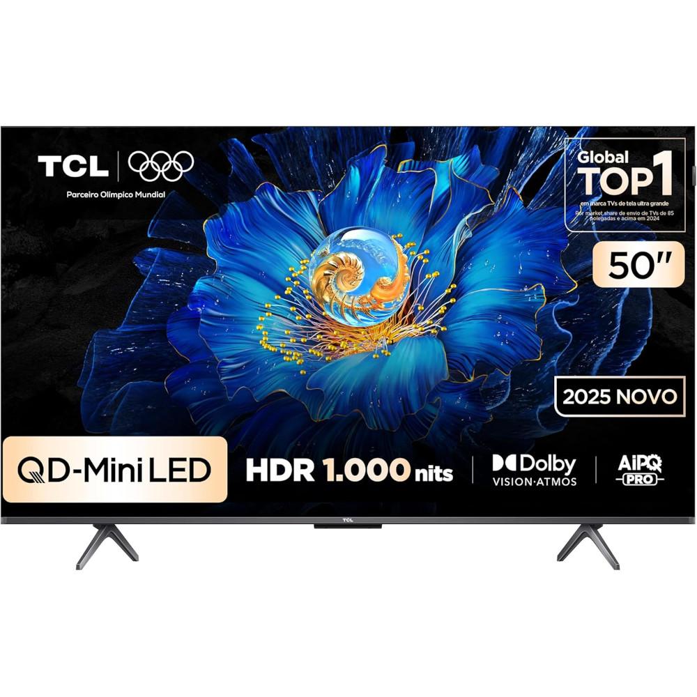 Smart TV 50" TCL 50C6KS QLED Mini LED 4K UHD Google TV, DOLBY VISION, ATMOS, HDR10+, Wi-Fi dual band e Bluetooth, HDMI 2.1, Comando de voz à distância, Google Assistente, ALLM e design sem bordas