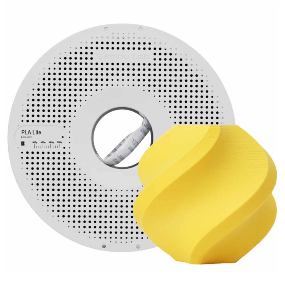 Filamento 1,75mm PLA Lite, 1kg, Amarelo, para Impressora 3D, Com Carretel Reutilizável, BAMBU LAB