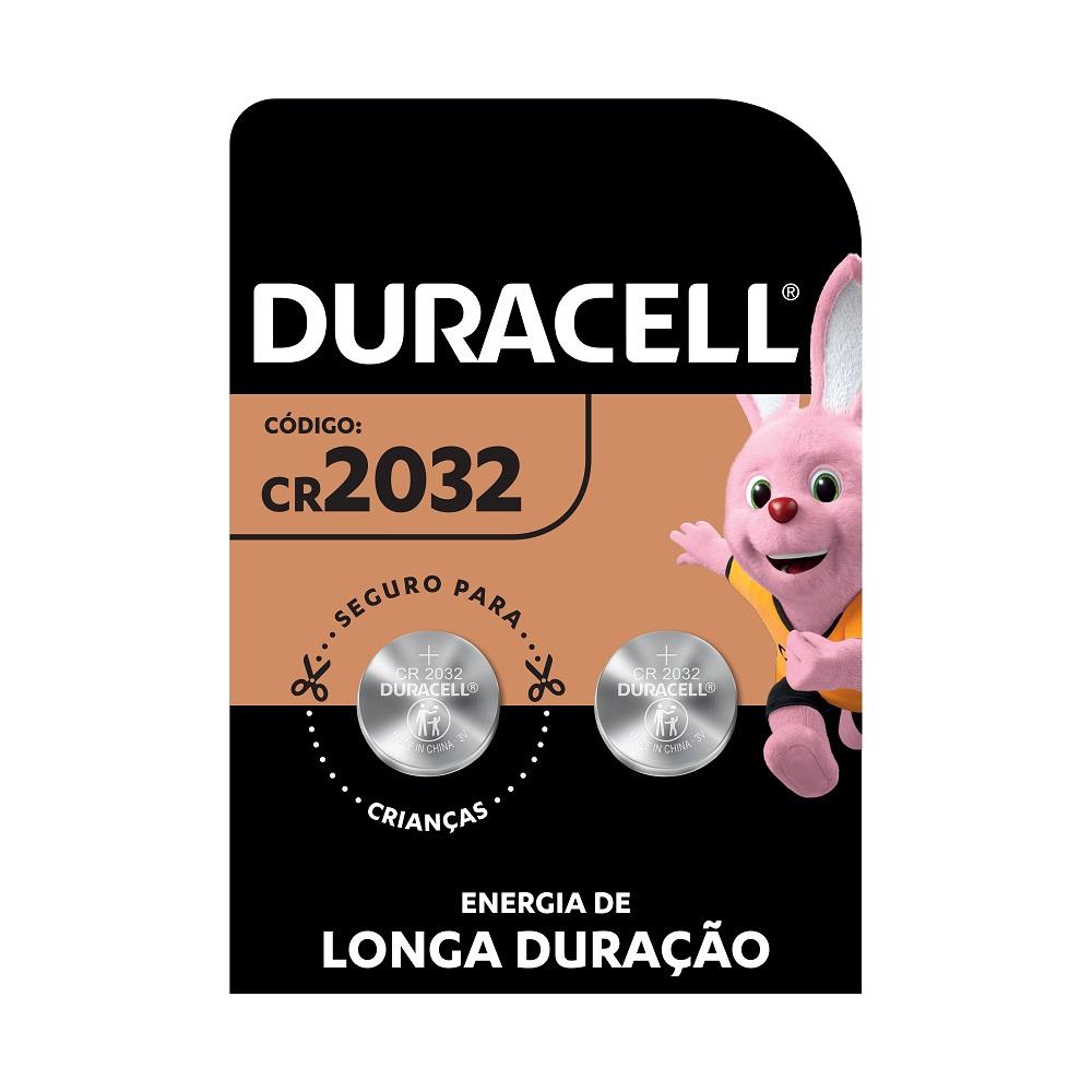 Bateria p/placa mãe Lithium 3V, CR-2032, Cartela com 2, Metálico, DURACELL
