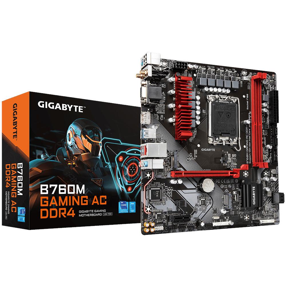 Placa Mãe LGA1700 Gigabyte B760M Gaming AC DDR4, suporta processadores de 14ª, 13ª e 12ª geração, LAN 2.5GbE e Wi-Fi 802.11ac, PCIe 4.0 x16 com design de liberação rápida