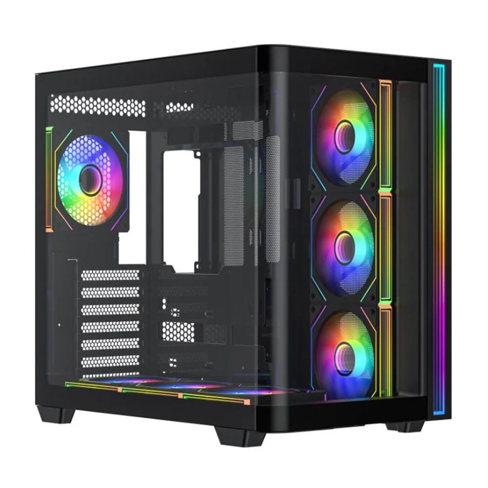 Gabinete Gamer Primetek Infinity Curvo Black ATX Aquário, Vidro Temperado curvo, 7 ventoinhas RGB pré instaladas, suporte horizontal para GPU incluso, filtros magnéticos