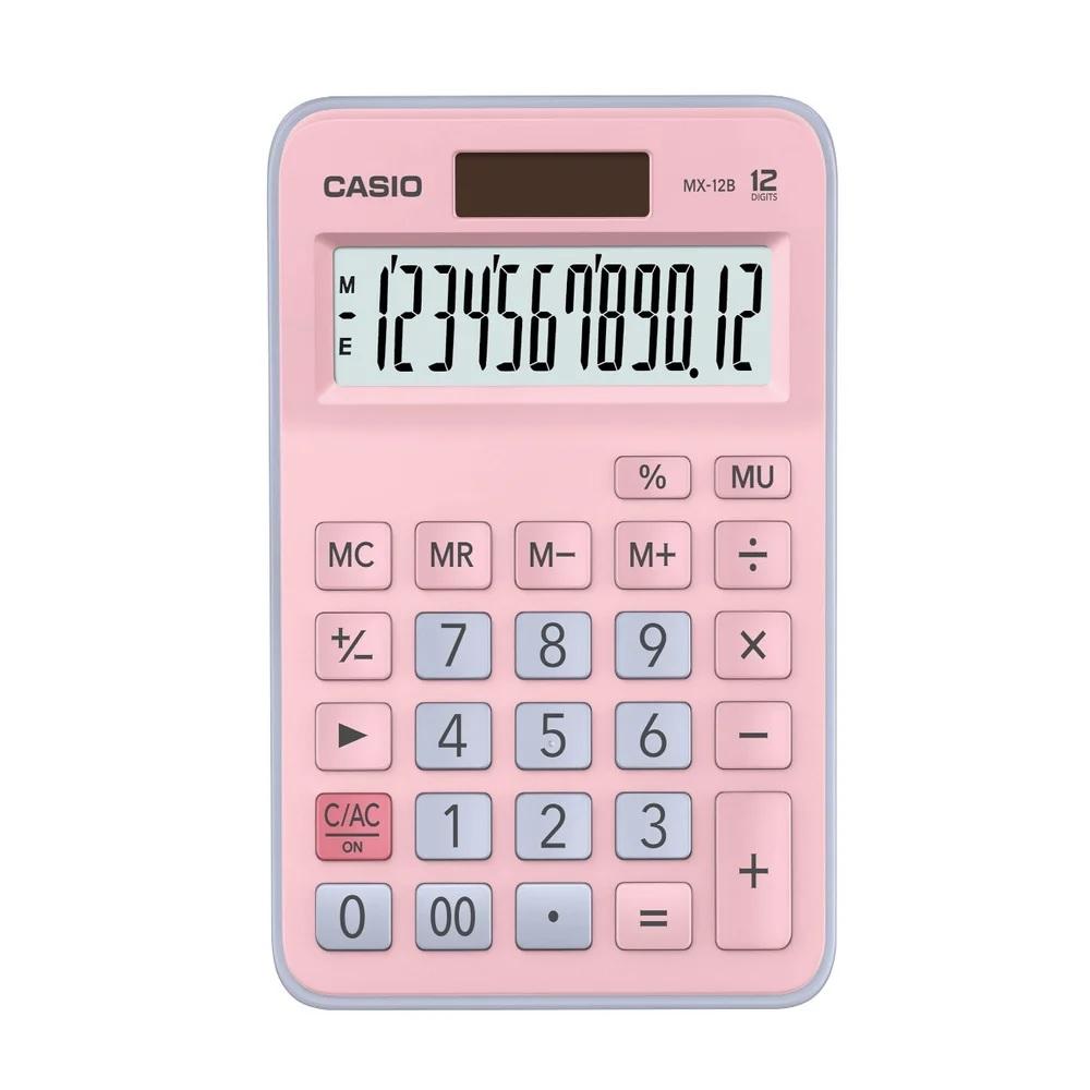 Calculadora de Mesa Rosa e Azul, Amplo Visor com 12 Dígitos, MX-12B-PKLB-W-DC, CASIO
