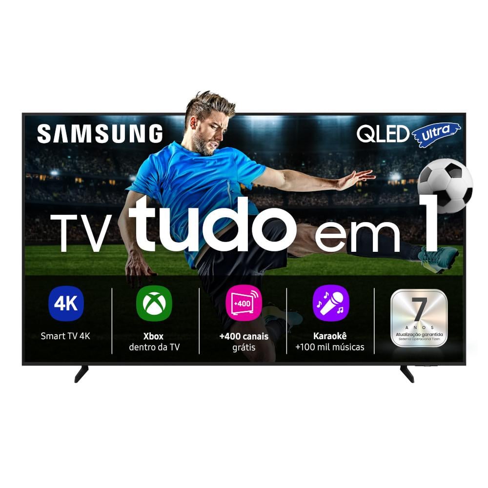 Smart TV 55" Samsung Vision AI QLED 4K Q7F 2025, Processador IA Q4, Quantum HDR, Compatível com Alexa, Gaming Hub, TV Plus, Controle por Gestos, Modo karaokê, QN55Q7FAAGXZD
