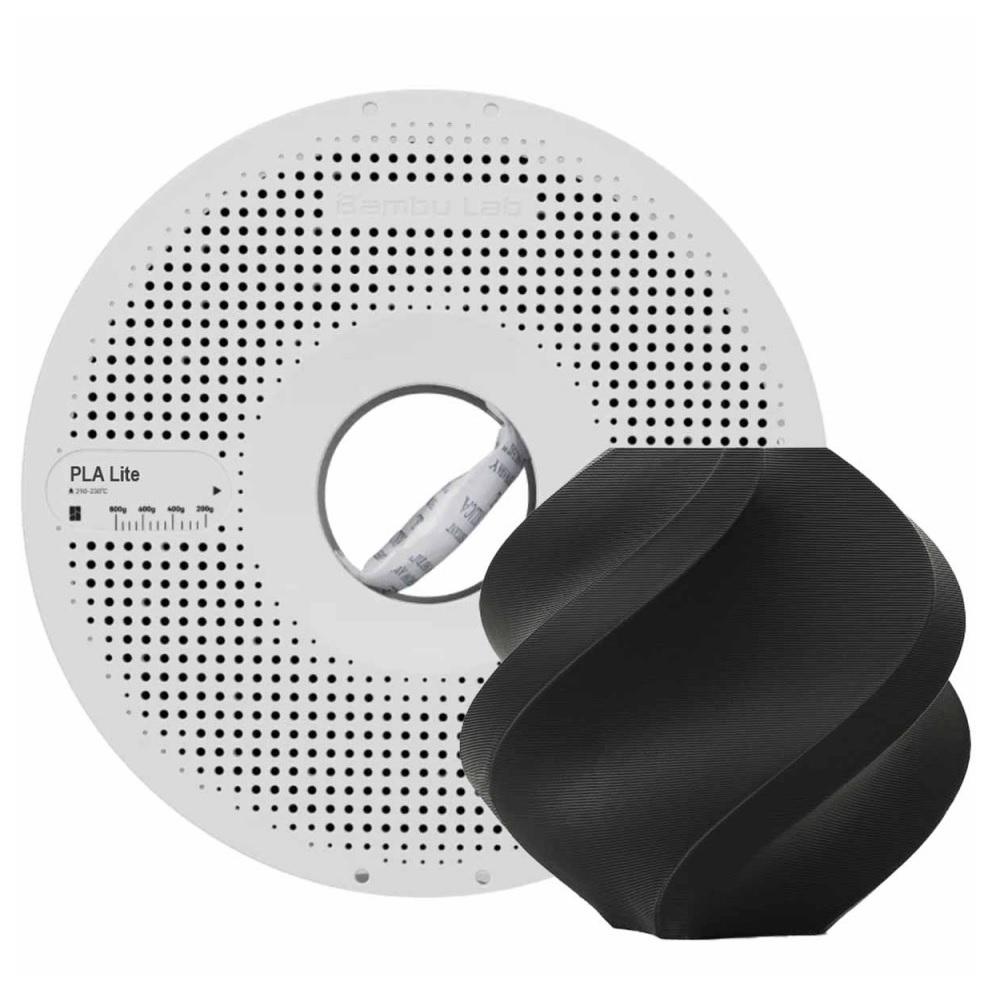 Filamento 1,75mm PLA Lite, 1kg, Preto, para Impressora 3D, Com Carretel Reutilizável, BAMBU LAB