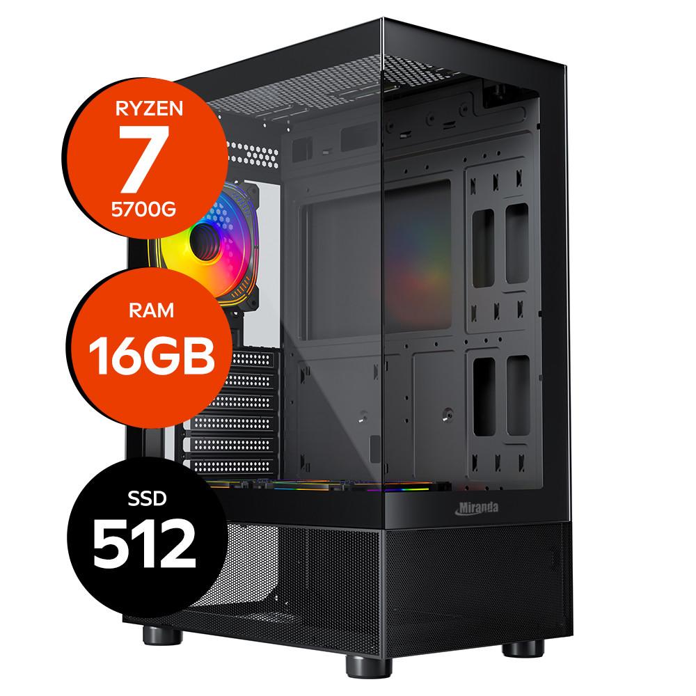 Computador Miranda Gamer AMD Ryzen 7 5700G, Memória 16GB DDR4, SSD 512GB NVMe, Fonte 500W 80 Plus, Linux, LOGIN