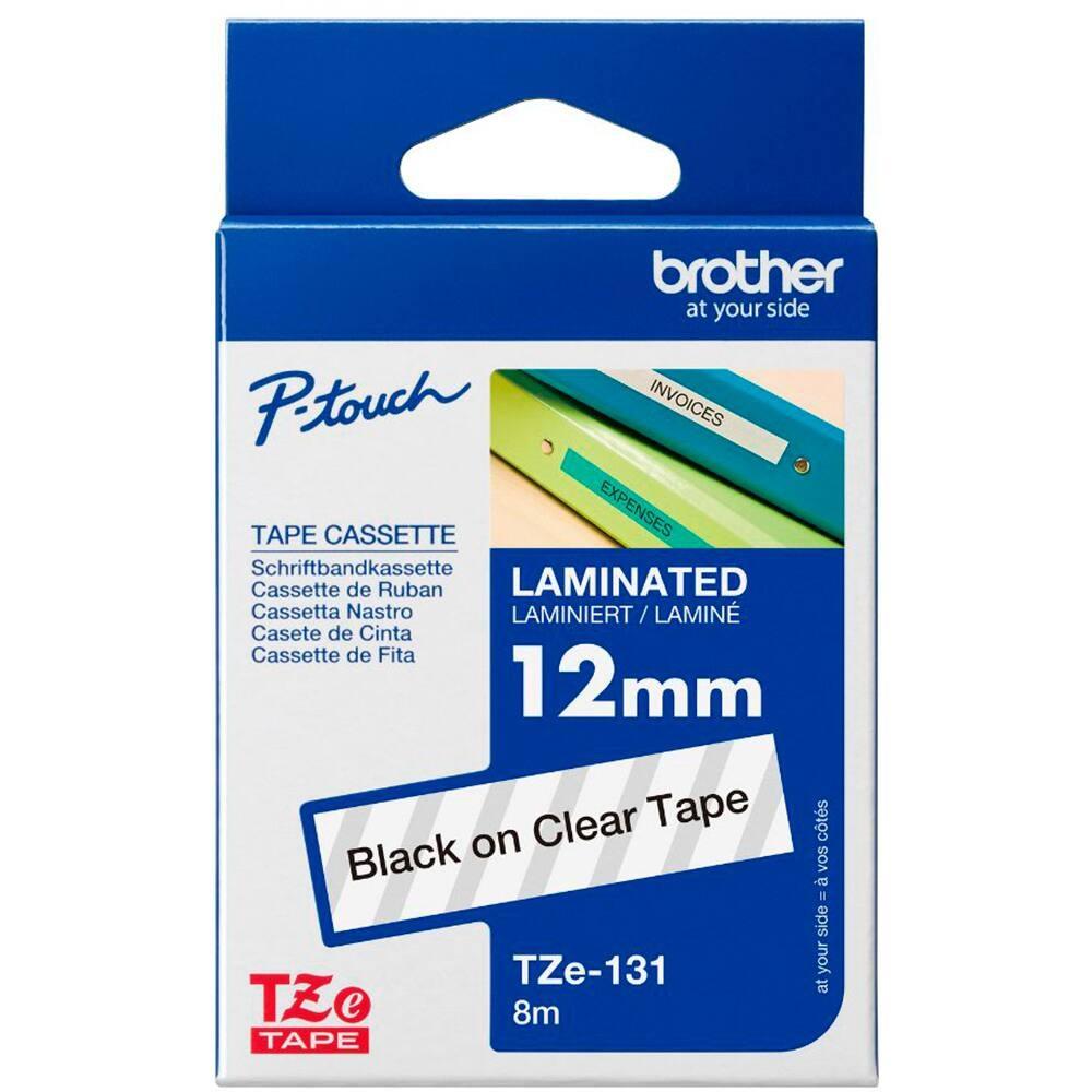 Fita Rotulador 12mm para P-Touch TZE131, Preto/Transparente, BROTHER