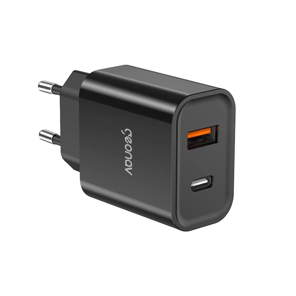 Carregador USB Tomada 20W, Preto, USB-C e USB-A, CH20PDQCBK, GEONAV