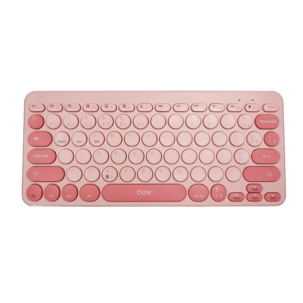 Teclado Bluetooth Retrô Rosa, ABNT2, TC510 , OEX