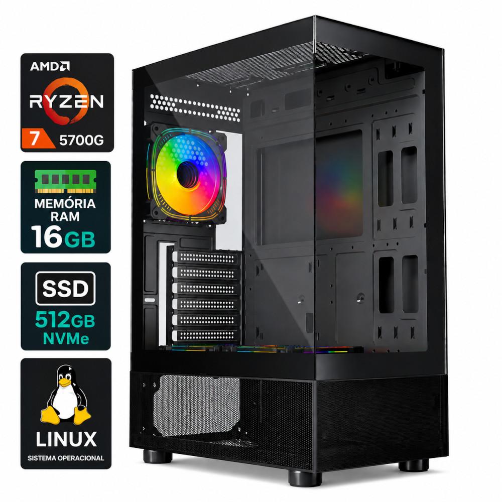 Computador Miranda Gamer Ryzen 7 5700G, Memória 16GB DDR4, SSD 512GB NVMe, Fonte 500W 80 Plus, Linux, LOGIN