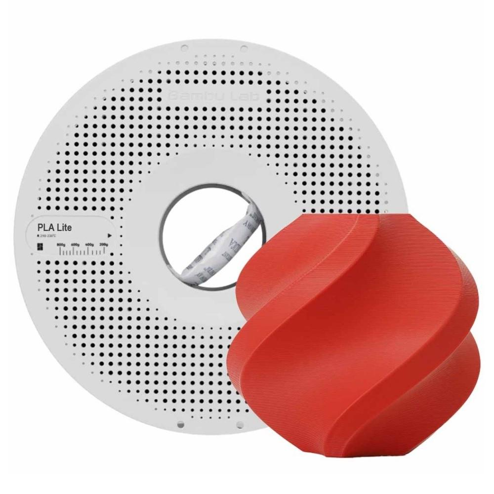 Filamento 1,75mm PLA Lite, 1kg, Vermelho, para Impressora 3D, Com Carretel Reutilizável, BAMBU LAB
