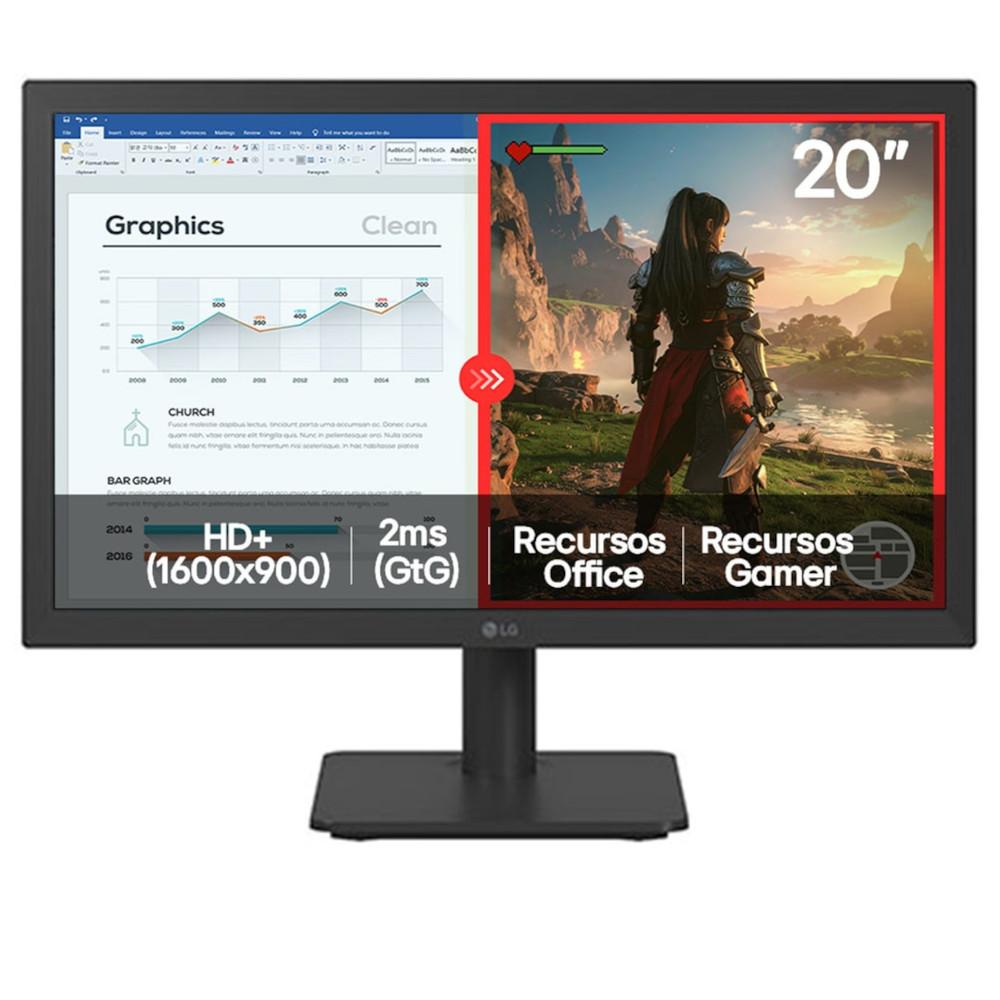 Monitor 20" LG Led HD+, LG Switch, Modo leitura e Flicker Safe, HDMI, 2ms (GtG), 75Hz, Black Stabilizer, Dynamic Action Sync, Crosshair, 20U401A-B