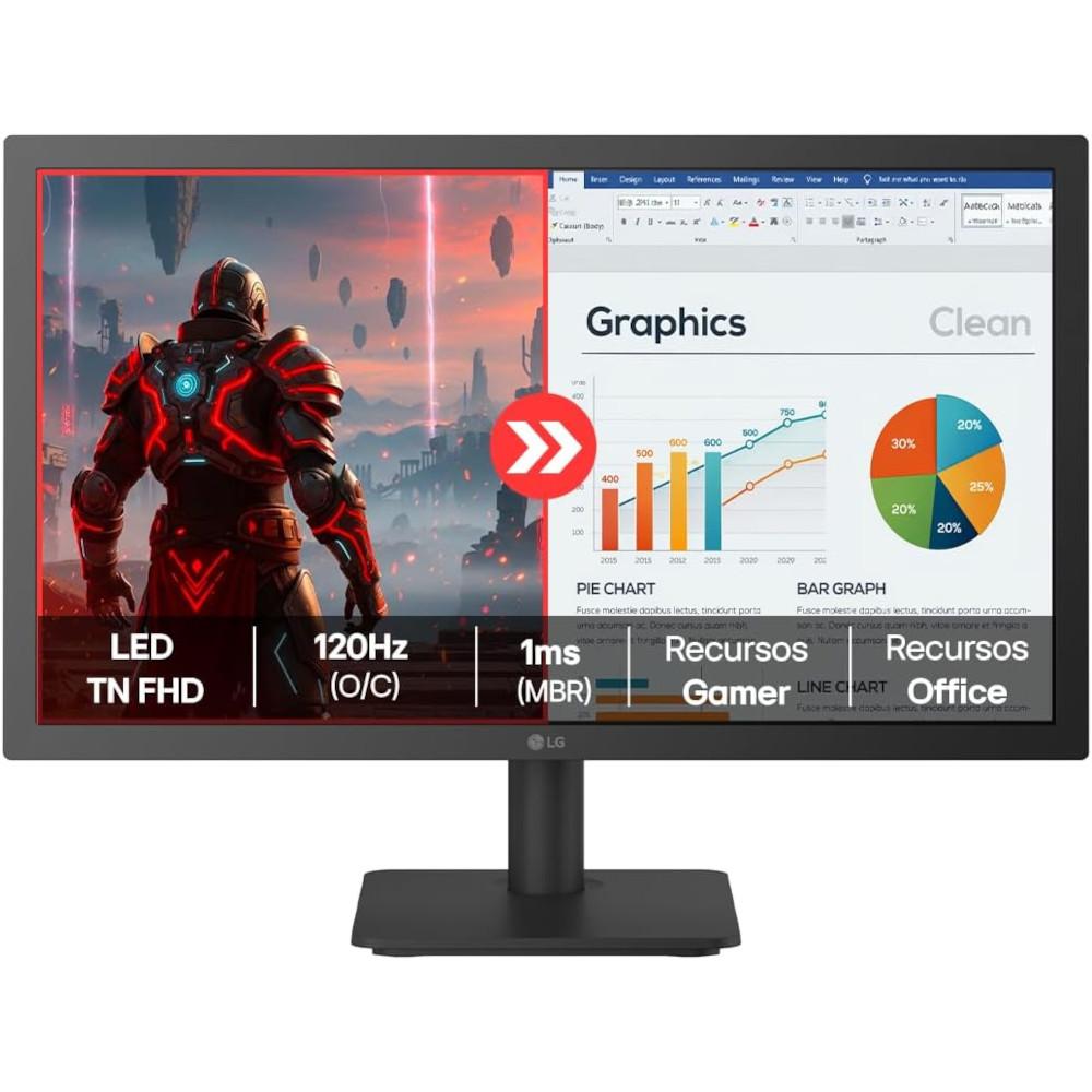 Monitor 22" LG Led Full HD, 1ms (MBR), 120Hz (O/C), Modo leitura, Flicker Safe, HDMI, LG Switch, Black Stabilizer, Dynamic Action Sync, 22U403A-B