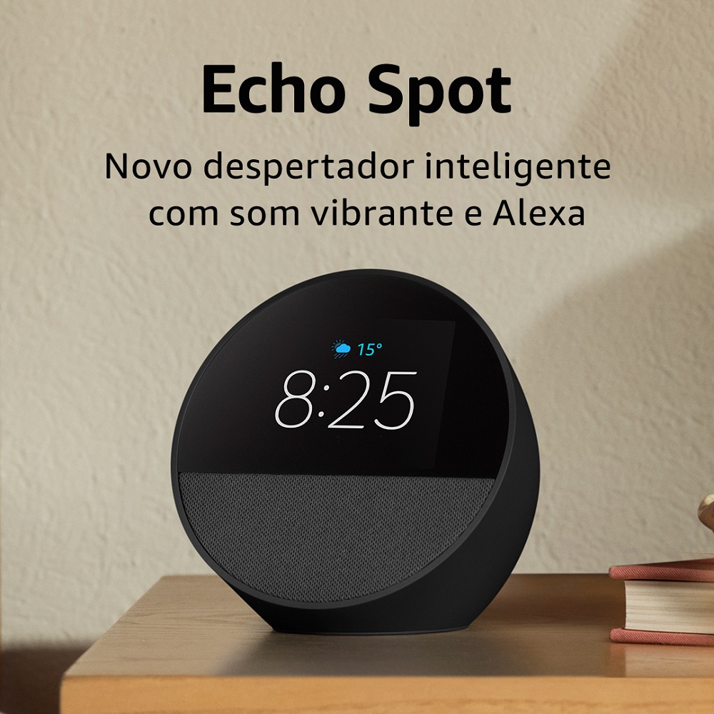 Echo Spot (2024) com Alexa: Despertador inteligente com som