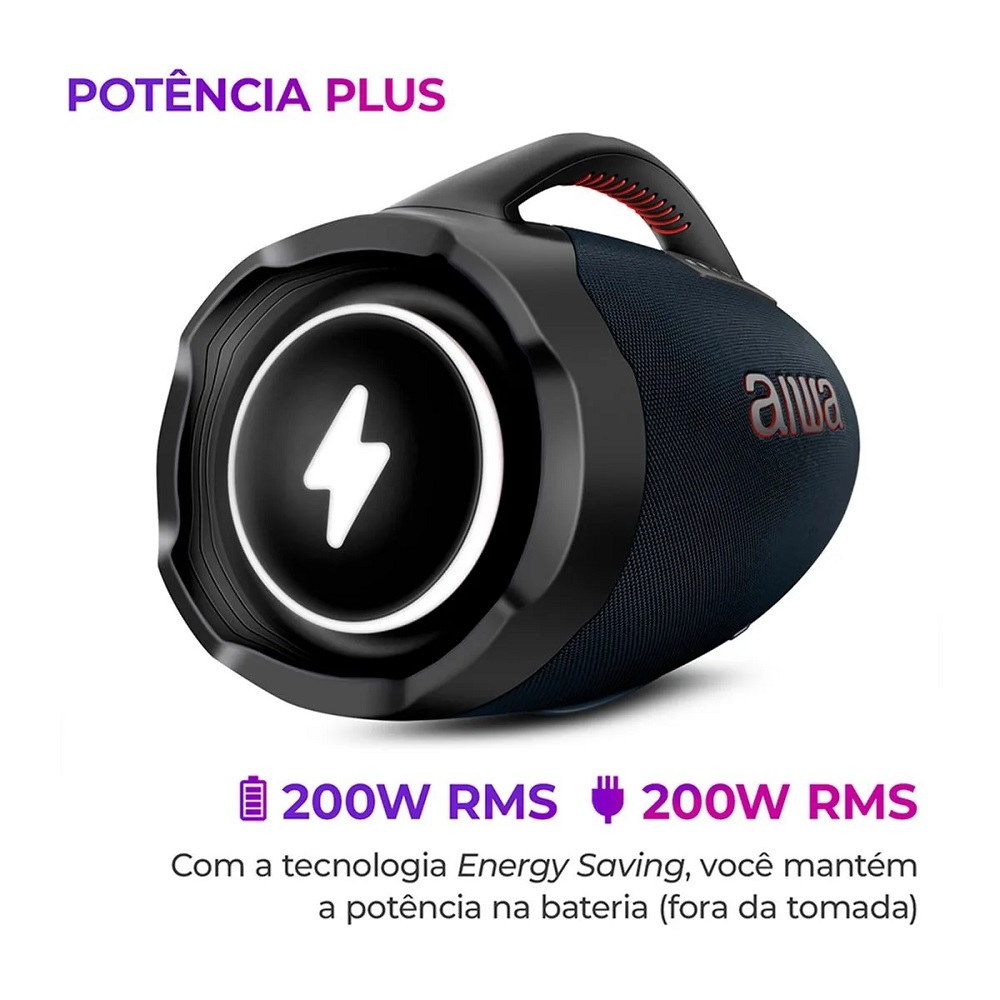 Caixa de Som 200W RMS Boombox Azul, AWS-BBS-01-LBL, Bluetooth, AIWA