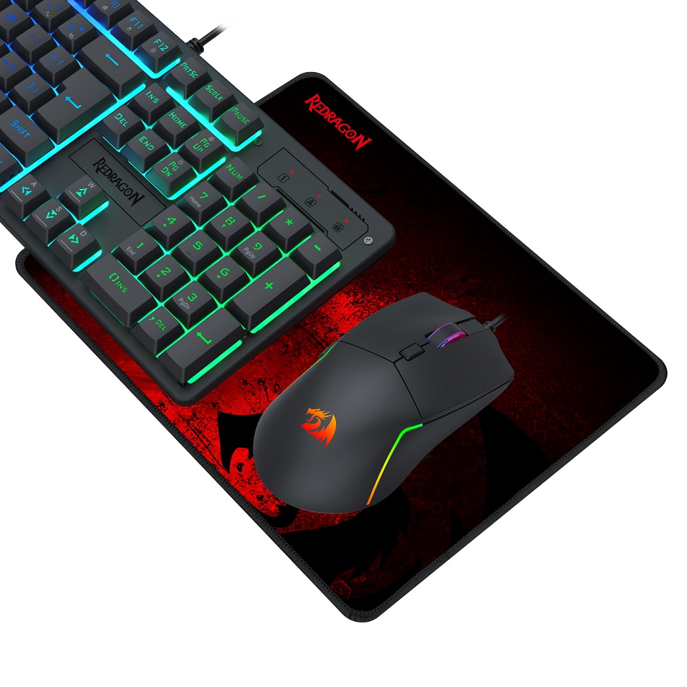 Kit Gamer Gaming Essentials S166 RGB 4 em 1, Teclado Membrana