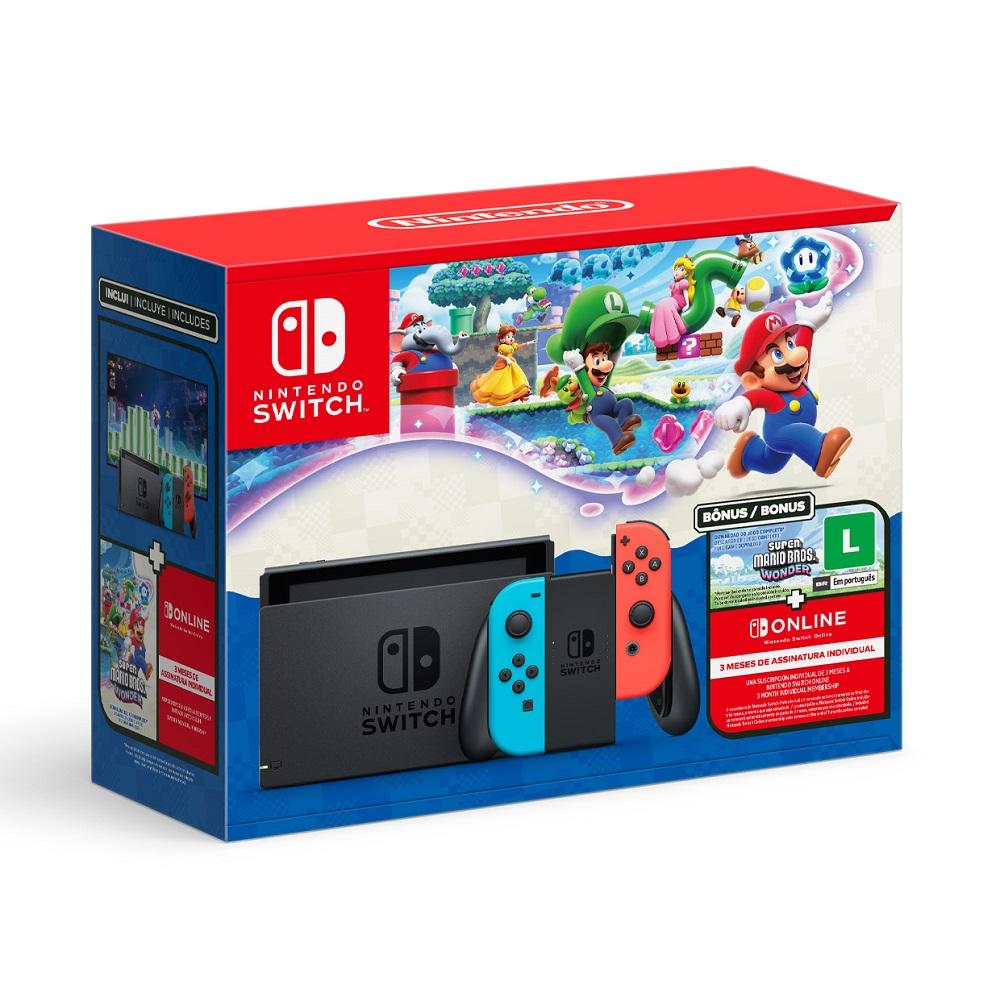 Console Nintendo Switch V2 com 1 Controle Joy-Con vermelho e Azul